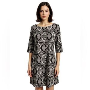 Soybu Black and White Geometric Cotton Shift Dress. Size Medium